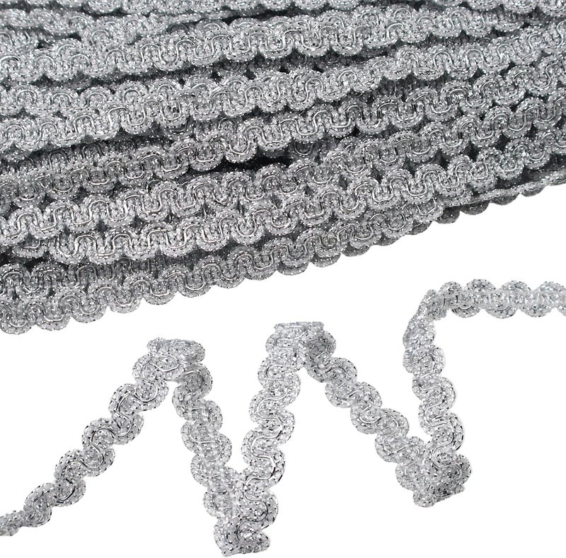 DHFLYDH Rick Rack Trim Braid Lace Trim Embellishment Metallic Edge 20 Yards Braid Lace Trim Wave Braid Lace Ribbon for DIY Crafts Sewing (Silvery) - Image 1